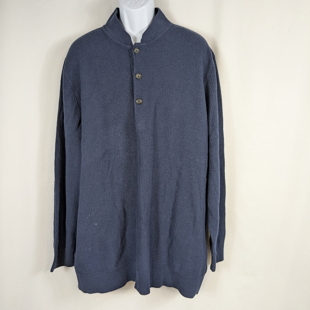 Brooks Brothers Knit Wool Cotton Blend Button Sweater 2XL Henley Navy Blue A016